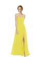 Amarillo línea A Tirantes espagueti Gasa Largo Vestidos de dama de honor Descuento