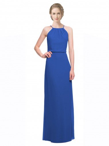 Azul 135 línea A Tirantes espagueti Gasa Largo Vestidos de dama de honor Descuento