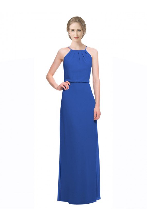 Azul 135 línea A Tirantes espagueti Gasa Largo Vestidos de dama de honor Descuento