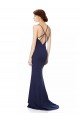Azul Marino Sirena Halter Cuello Alto Crepé Elástico Largo Formales Vestidos de dama de honor / Vestidos de fiesta Descuento