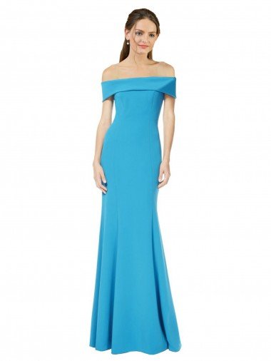 Azul Verde pavo real Cubierta Hombros Descubiertos Crepé Elástico Largo Formales Vestidos de dama de honor / Vestidos de fiesta Descuento