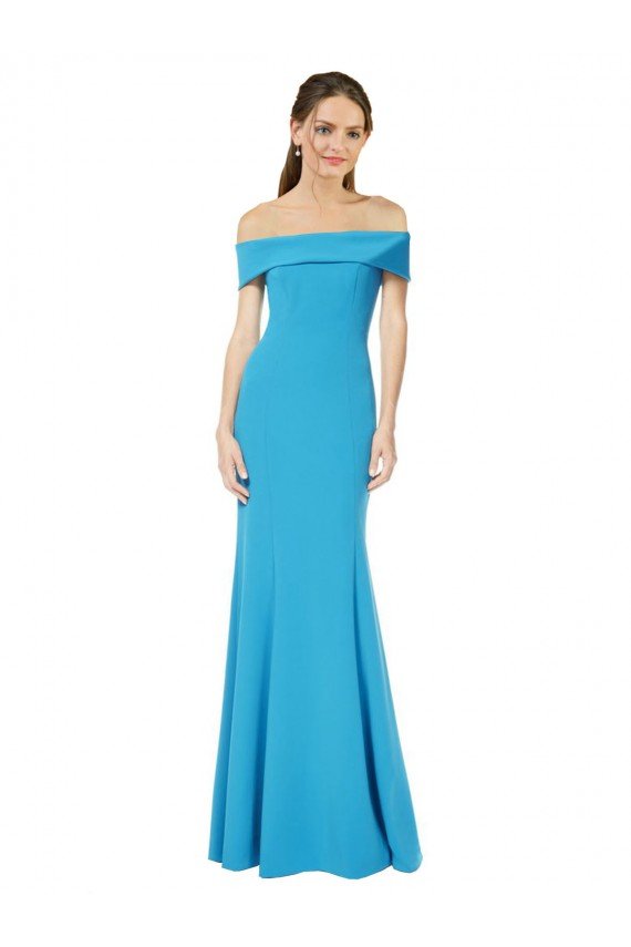 Azul Verde pavo real Cubierta Hombros Descubiertos Crepé Elástico Largo Formales Vestidos de dama de honor / Vestidos de fiesta Descuento