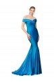 Azul Verde pavo real Sirena Hombros Descubiertos Satén Largo Formales Vestidos de dama de honor / Vestidos de fiesta Descuento