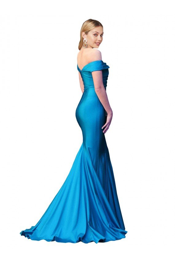 Azul Verde pavo real Sirena Hombros Descubiertos Satén Largo Formales Vestidos de dama de honor / Vestidos de fiesta Descuento