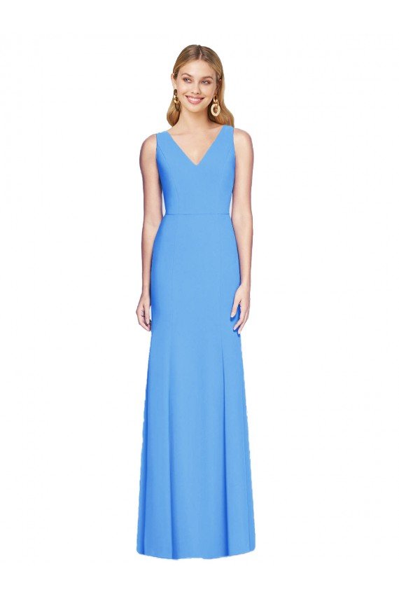 Azul Verde pavo real Trompeta Cuello en V Crepé Elástico Largo Vestidos de dama de honor / Vestidos de fiesta Descuento