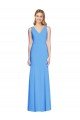 Azul Verde pavo real Trompeta Cuello en V Crepé Elástico Largo Vestidos de dama de honor / Vestidos de fiesta Descuento