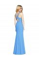 Azul Verde pavo real Trompeta Cuello en V Crepé Elástico Largo Vestidos de dama de honor / Vestidos de fiesta Descuento