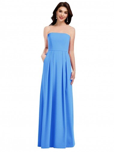 Azul Verde pavo real Trompeta Sin tirantes Crepé Elástico Largo Vestidos de dama de honor / Vestidos de fiesta Descuento