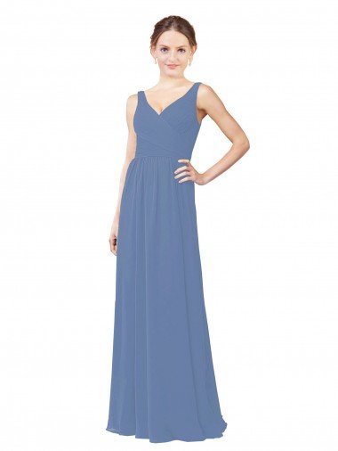 Azul Windsor Cubierta Cuello en V Gasa Largo Vestidos de dama de honor Descuento
