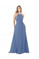 Azul Windsor línea A Cuello Alto Gasa Largo Vestidos de dama de honor Descuento