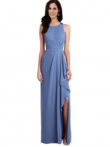 Azul Windsor línea A Cuello joya Gasa Largo Vestidos de dama de honor Descuento