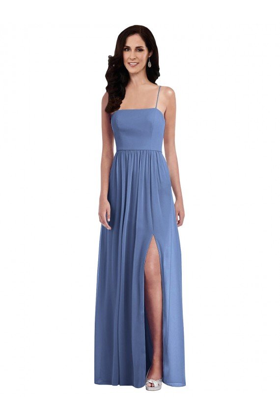 Azul Windsor línea A Tirantes espagueti Gasa Largo Vestidos de dama de honor Descuento