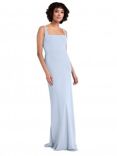 Azul cielo claro Cubierta Cuadrado Crepé Elástico Largo Vestidos de dama de honor / Vestidos de fiesta Descuento