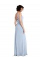 Azul cielo claro Cubierta Cuadrado Crepé Elástico Largo Vestidos de dama de honor / Vestidos de fiesta Descuento