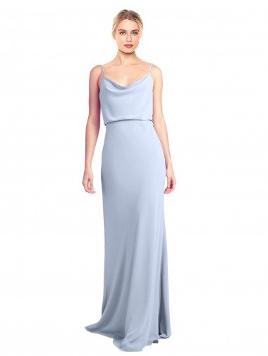 Azul cielo claro Cubierta Cuello Alto Crepé Elástico Largo Formales Vestidos de dama de honor / Vestidos de fiesta Descuento
