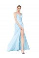 Azul cielo claro Sirena Cuello Alto Tirantes espagueti Satén elástico Largo Formales Vestidos de dama de honor / Vestidos de fiesta Descuento