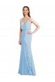 Azul cielo claro Sirena Tirantes espagueti Cuello en V Gasa Largo Vestidos de dama de honor Descuento