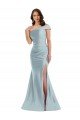Azul cielo claro Sirena Un Hombre Satén sedoso Largo Formales Vestidos de dama de honor / Vestidos de fiesta Descuento