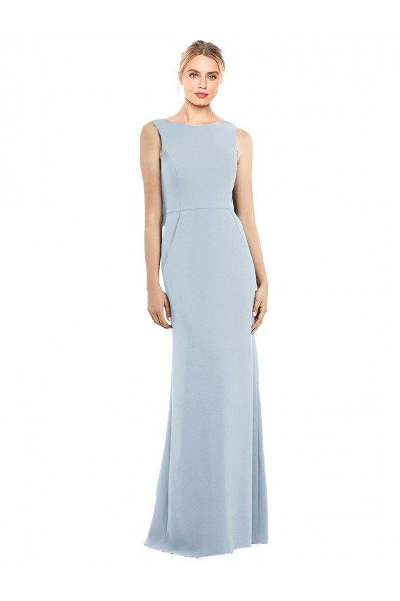 Azul cielo claro Trompeta Barco Crepé Elástico Largo Vestidos de dama de honor / Vestidos de fiesta Descuento