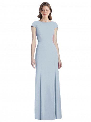 Azul cielo claro Trompeta Barco Crepé Elástico Largo Vestidos de dama de honor / Vestidos de fiesta Descuento