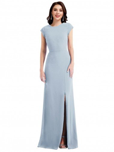 Azul cielo claro Trompeta Crepé Elástico Largo Formales Vestidos de dama de honor / Vestidos de fiesta Descuento