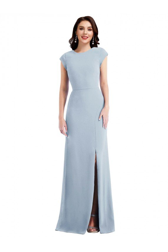 Azul cielo claro Trompeta Crepé Elástico Largo Formales Vestidos de dama de honor / Vestidos de fiesta Descuento