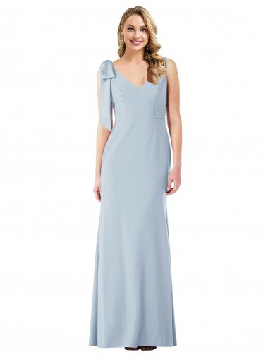 Azul cielo claro Trompeta Cuello en V Crepé Elástico Largo Vestidos de dama de honor / Vestidos de fiesta Descuento