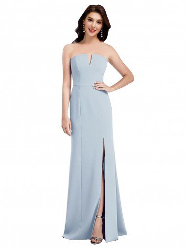 Azul cielo claro Trompeta Cuello en V Sin tirantes Crepé Elástico Largo Vestidos de dama de honor / Vestidos de fiesta Descuento