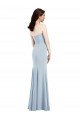 Azul cielo claro Trompeta Cuello en V Sin tirantes Crepé Elástico Largo Vestidos de dama de honor / Vestidos de fiesta Descuento