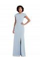 Azul cielo claro Trompeta Cuello joya Crepé Elástico Largo Vestidos de dama de honor Descuento