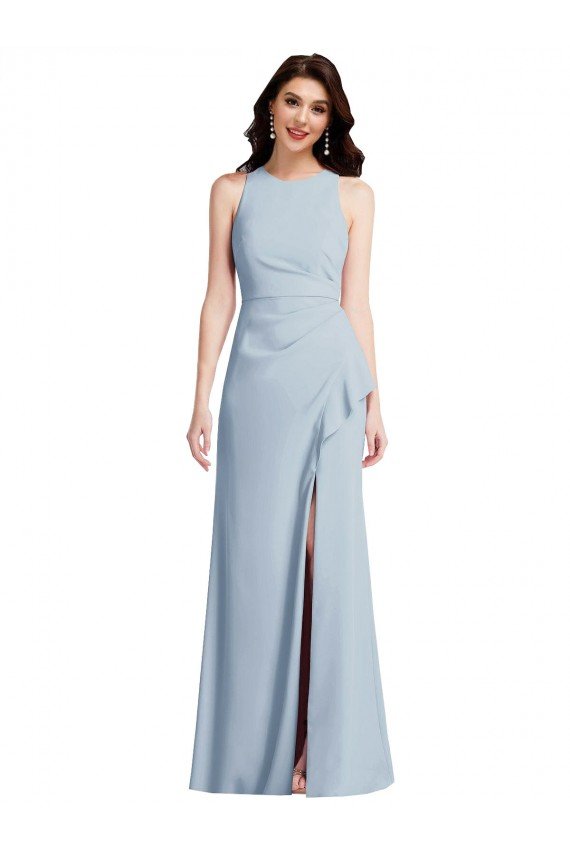 Azul cielo claro Trompeta Halter Crepé Elástico Largo Vestidos de dama de honor / Vestidos de fiesta Descuento