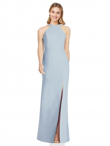 Azul cielo claro Trompeta Halter Cuello Alto Crepé Elástico Largo Formales Vestidos de dama de honor / Vestidos de noche Descuento