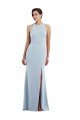 Azul cielo claro Trompeta Halter Cuello joya Crepé Elástico Largo Formales Vestidos de dama de honor / Vestidos de fiesta Descuento