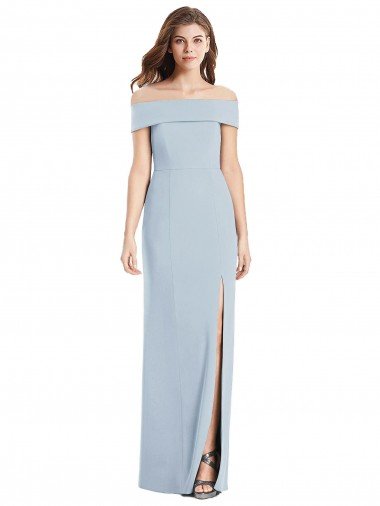 Azul cielo claro Trompeta Hombros Descubiertos Crepé Elástico Largo Vestidos de dama de honor / Vestidos de fiesta Descuento