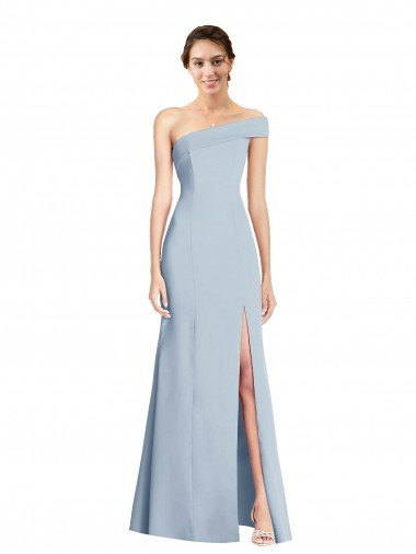 Azul cielo claro Trompeta Hombros Descubiertos Crepé Elástico Largo Formales Vestidos de dama de honor / Vestidos de fiesta Descuento