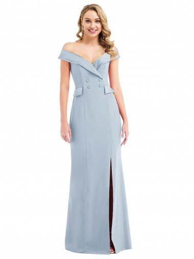 Azul cielo claro Trompeta Hombros Descubiertos Crepé Elástico Largo Vestidos de dama de honor / Vestidos de fiesta Descuento