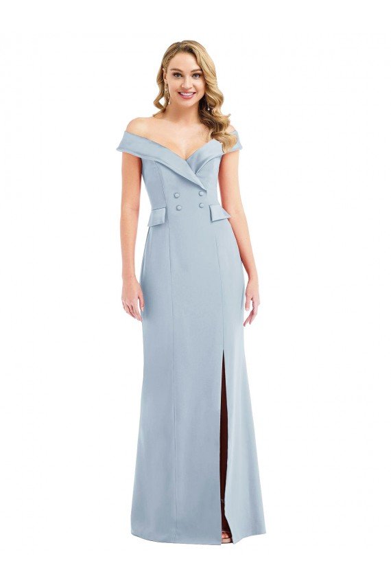 Azul cielo claro Trompeta Hombros Descubiertos Crepé Elástico Largo Vestidos de dama de honor / Vestidos de fiesta Descuento