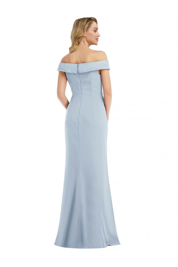 Azul cielo claro Trompeta Hombros Descubiertos Crepé Elástico Largo Vestidos de dama de honor / Vestidos de fiesta Descuento