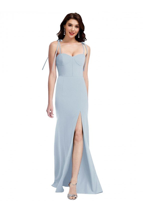 Azul cielo claro Trompeta Sin tirantes Crepé Elástico Largo Vestidos de dama de honor / Vestidos de fiesta Descuento