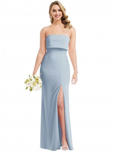 Azul cielo claro Trompeta Sin tirantes Crepé Elástico Largo Vestidos de dama de honor / Vestidos de fiesta Descuento