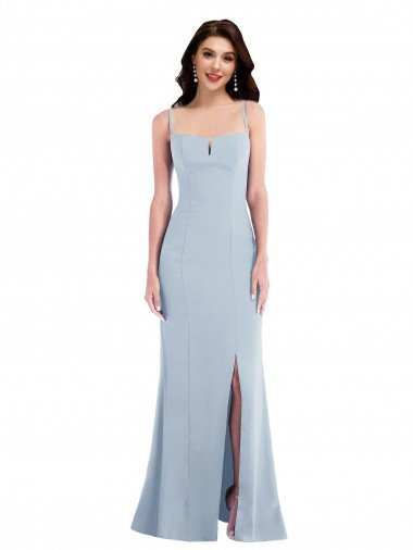 Azul cielo claro Trompeta Tirantes espagueti Crepé Elástico Largo Formales Vestidos de dama de honor / Vestidos de fiesta Descuento