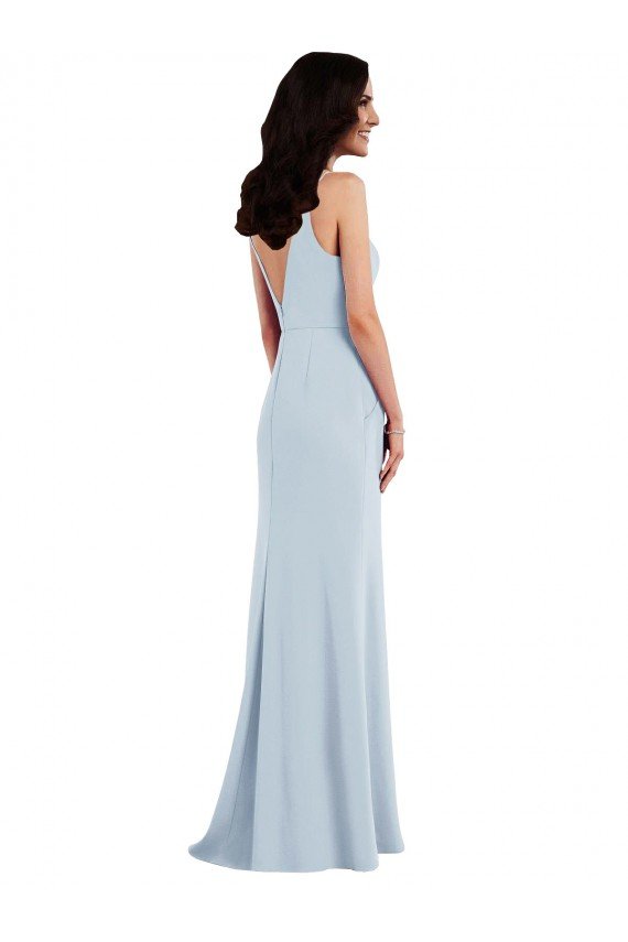 Azul cielo claro Trompeta Tirantes espagueti Cuello en V Crepé Elástico Largo Vestidos de dama de honor / Vestidos de fiesta Descuento