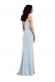 Azul cielo claro Trompeta Tirantes espagueti Cuello en V Crepé Elástico Largo Vestidos de dama de honor / Vestidos de fiesta Descuento