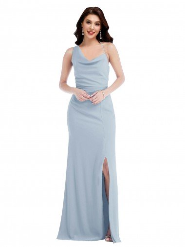 Azul cielo claro Trompeta Un Hombre Crepé Elástico Largo Vestidos de dama de honor / Vestidos de fiesta Descuento