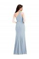 Azul cielo claro Trompeta Un Hombre Crepé Elástico Largo Vestidos de dama de honor / Vestidos de fiesta Descuento