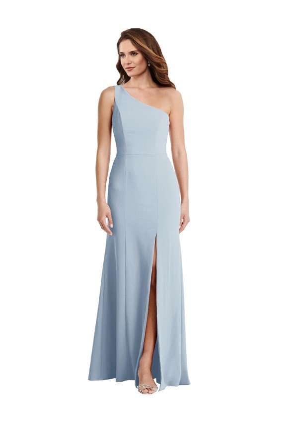 Azul cielo claro Trompeta Un Hombre Crepé Elástico Largo Formales Vestidos de dama de honor / Vestidos de fiesta Descuento