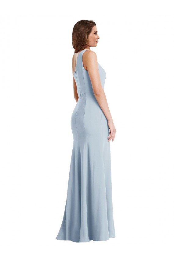 Azul cielo claro Trompeta Un Hombre Crepé Elástico Largo Formales Vestidos de dama de honor / Vestidos de fiesta Descuento