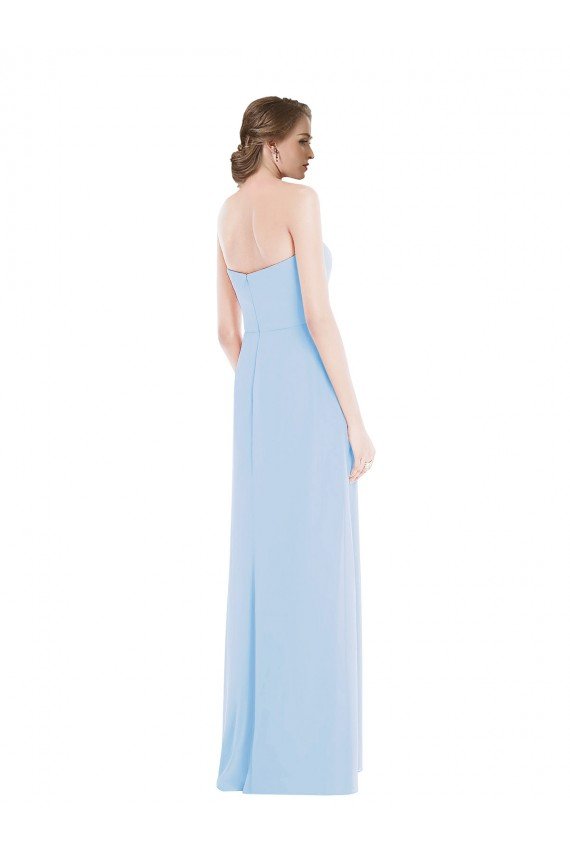 Azul cielo claro línea A Cuello de Corazón Gasa Largo Vestidos de dama de honor Descuento