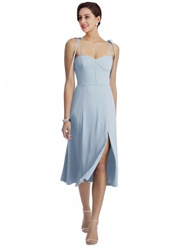 Azul cielo claro línea A Cuello de Corazón Midi Crepé Elástico Corto Vestidos de dama de honor / Vestidos de fiesta / Vestidos de cóctel Descuento