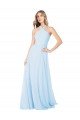 Azul cielo claro línea A Halter Cuello Alto Gasa Largo Vestidos de dama de honor Descuento
